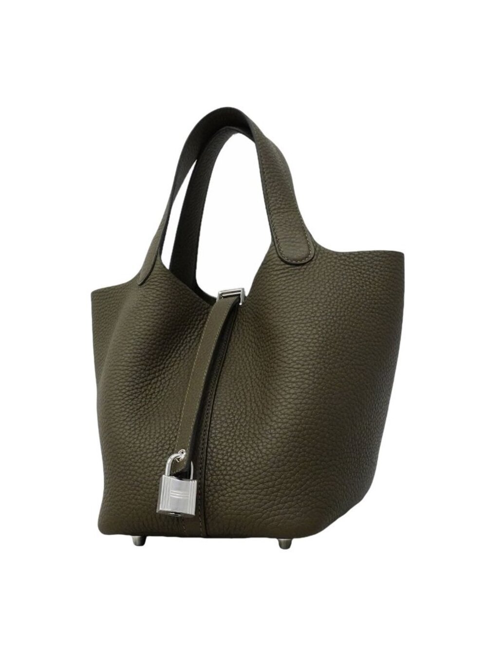 Hermes Handbag Picotin Lock PM Taurillon Clemence Vert Loden Silver